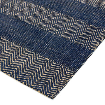 Ives Modern Geometric Chevron Zigzag Stripe Hand-Woven Jute&Cotton Durable Textured Soft-Touch Flatweave Navy Blue/Beige Runner-Asiatic Carpets-Rug Love - The Most Loved Rug Store